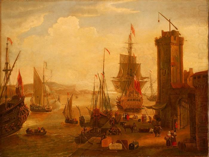 Jacob Knyff English and dutch ships taking on stores at a port china oil painting image